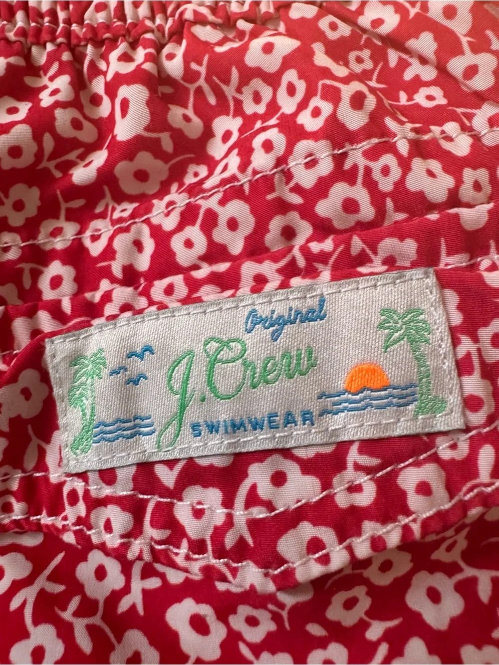 J. Crew Boy’s Crewcut Red Floral Drawstring Swim Trunks size 6